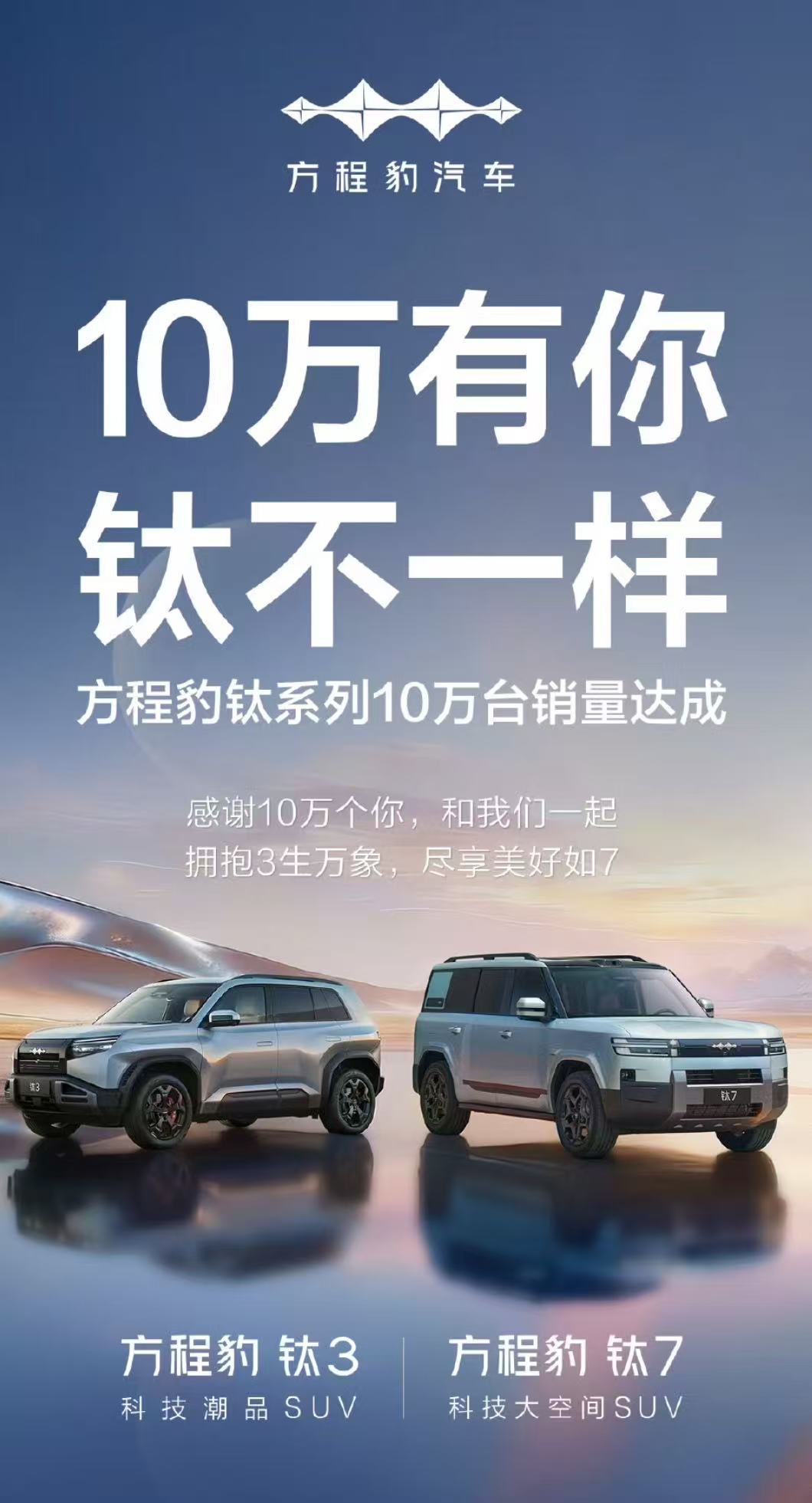 比亞迪：方程豹鈦系列累計銷量達10萬臺